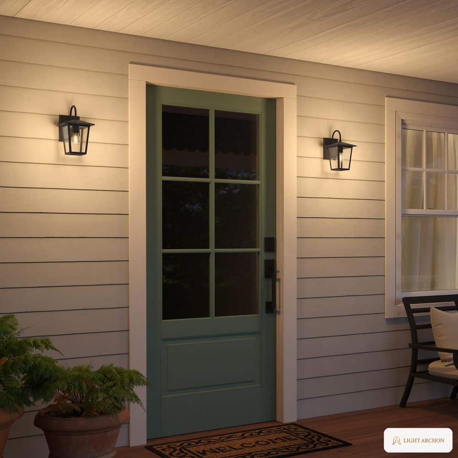 Light Archon Lanthorn 12 in. Outdoor Wall Lantern with Clear Glass Shade, Black - installed view