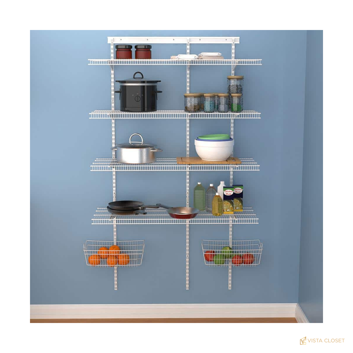 Vista Closet 49 in. to 96 in. W White Adjustable Track Wire Closet Kit - installed view
