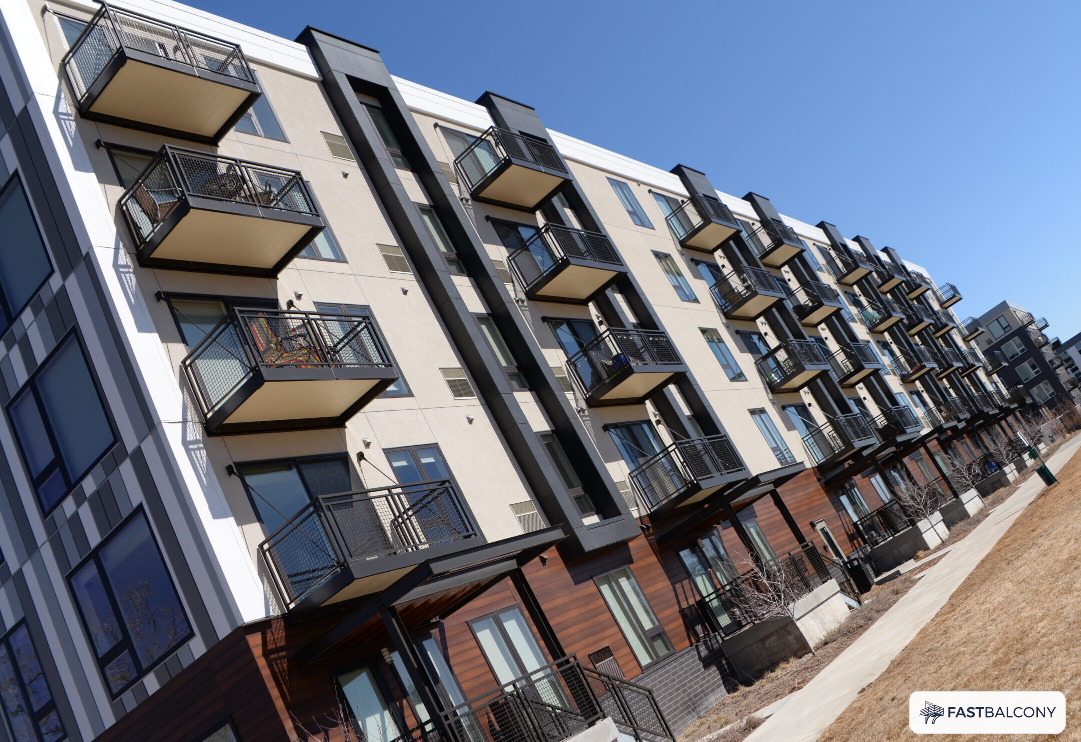 Fast Balcony Picket Railing Bolt-On Aluminum Balcony System - installed view