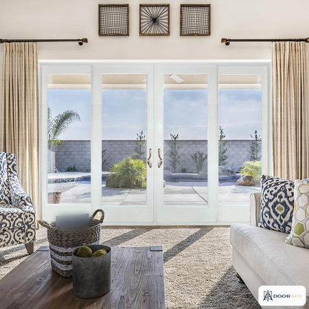 Door Axis 108 in x 80 in White Fiberglass Multi-Panel Stacking Sliding Patio Door, Low-E Argon Glass - installed view