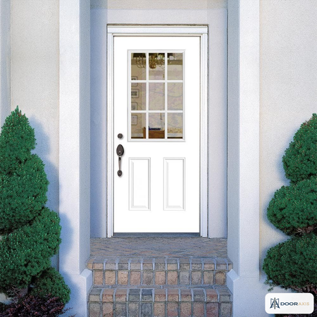 Door Axis 32 in x 80 in 9-Lite Clear Glass Fiberglass Prehung Front Door with Brickmold - installed view