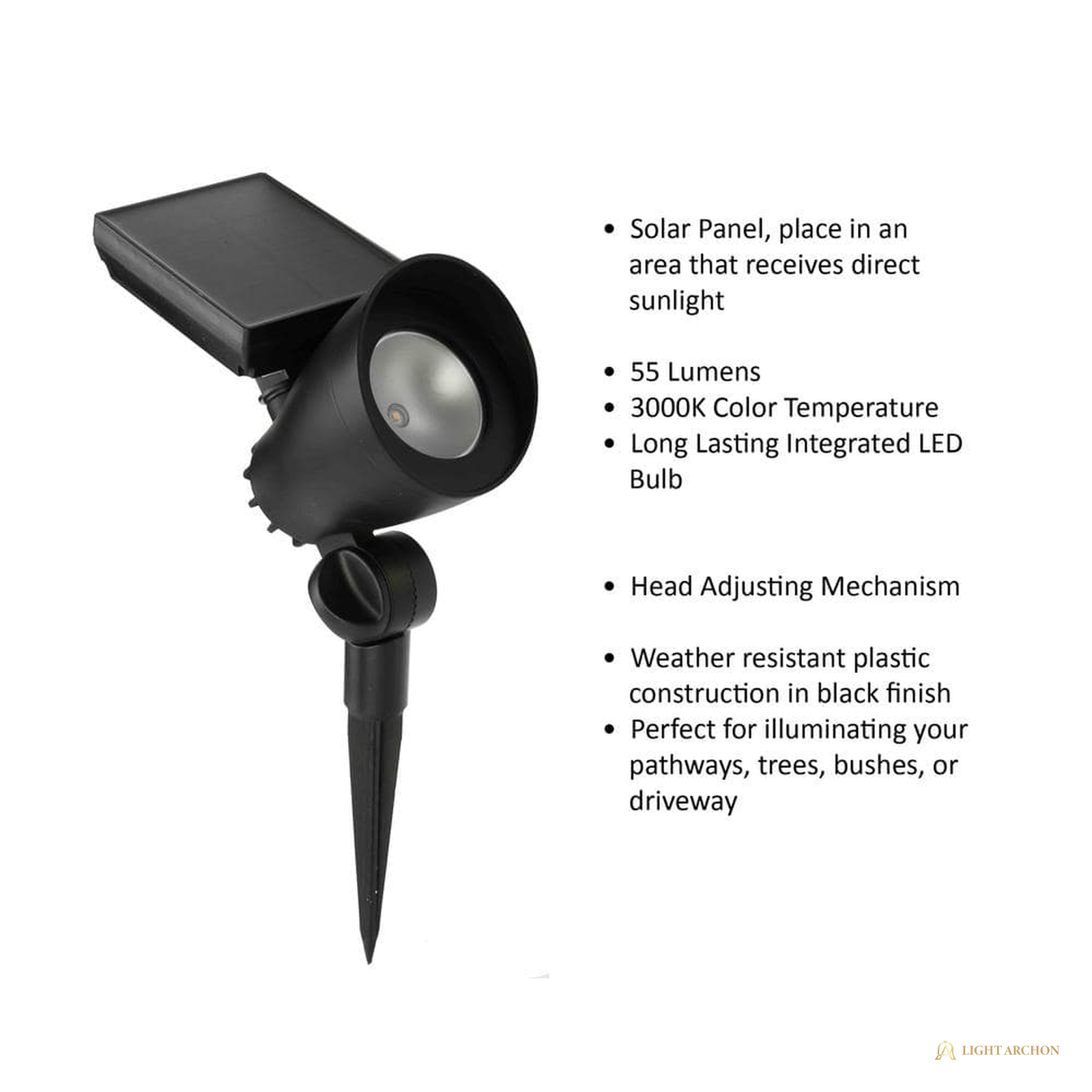 Light Archon Solstice Solar LED Landscape Spot Light with Aimable Head, Black - installed view