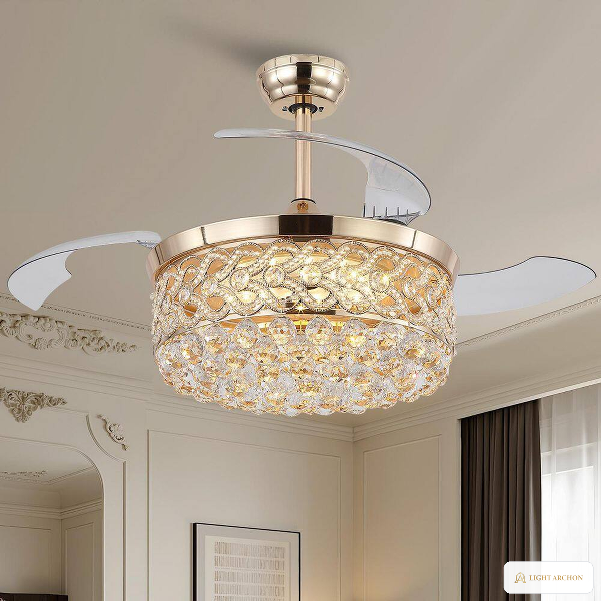 Light Archon Crystella 48 in. Crystal LED Ceiling Fan with Remote Control - installed view