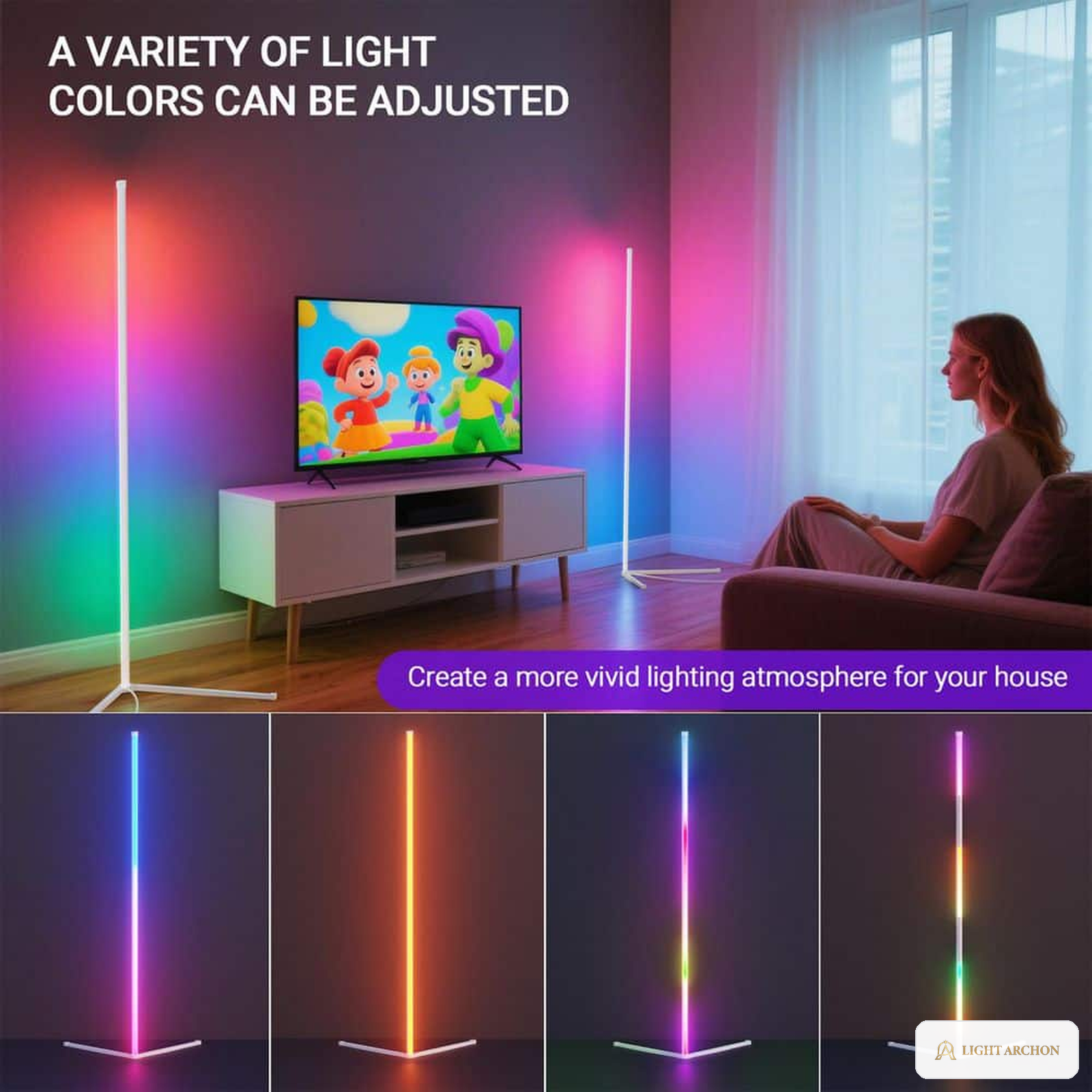 Light Archon Vertex 56 in. Smart RGB Corner Floor Lamp, White - installed view