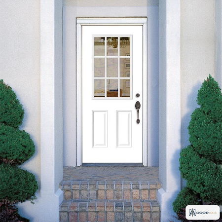 Door Axis 32 in x 80 in 9-Lite Triple Pane Clear Glass Steel Prehung Front Door with Brickmold - installed view