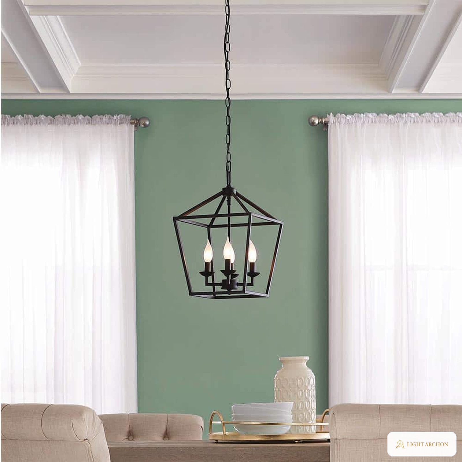 Light Archon Croft 12 in. 4-Light Bronze Farmhouse Cage Chandelier - installed view