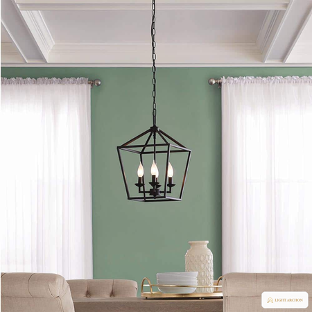 Light Archon Croft 12 in. 4-Light Bronze Farmhouse Cage Chandelier - installed view
