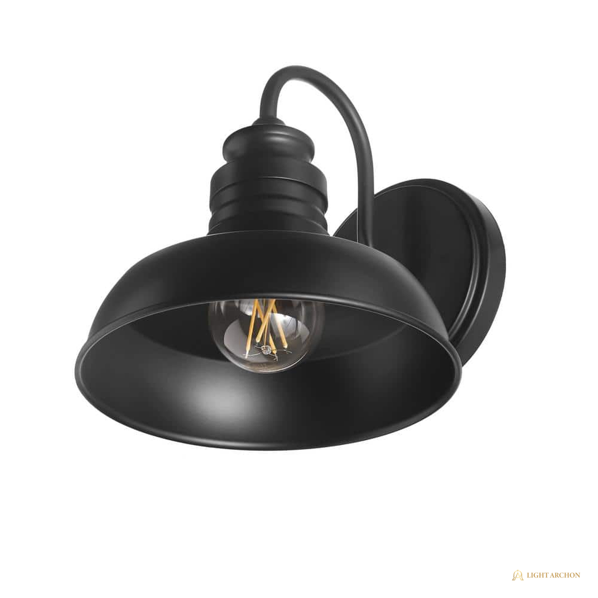 Light Archon Foundry 7.63 in. 1-Light Farmhouse Wall Sconce with Metal Shade, Matte Black - installed view