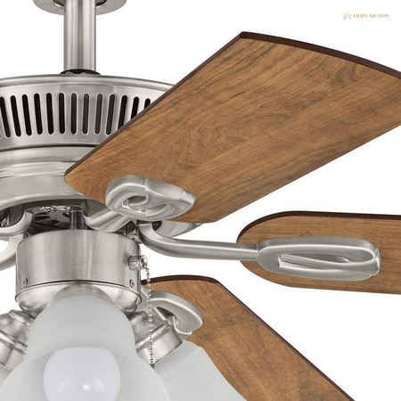 Light Archon Meridian 52 in. 5-Blade LED Ceiling Fan with Pull Chains, Brushed Nickel - installed view