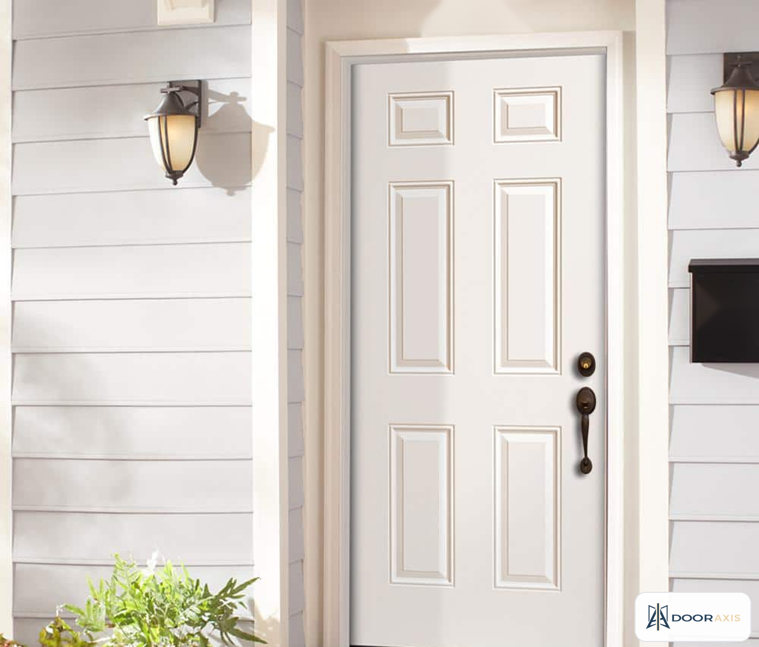 Door Axis 32 in x 80 in 6-Panel Steel Front Door Slab, Universal Reversible - installed view