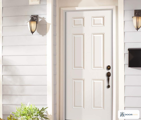 Door Axis 32 in x 80 in 6-Panel Steel Front Door Slab, Universal Reversible - installed view