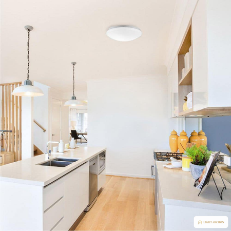 Light Archon Ovale 11 in. Oval Selectable CCT LED Flush Mount, Matte White - installed view