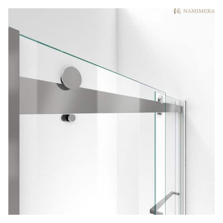Namimera 56 to 60 in. W x 76 in. H Semi-Frameless Sliding Shower Door with Clear Glass, Brushed Nickel - detail view