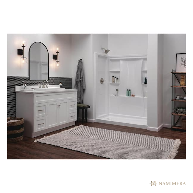 Namimera 60 in. L x 32 in. W Alcove Shower Base with Low Threshold, White - detail view