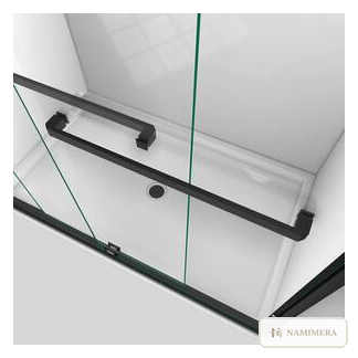 Namimera 56 to 60 in. W x 76 in. H Frameless-Look Bypass Sliding Shower Door with Clear Glass, Matte Black - detail view