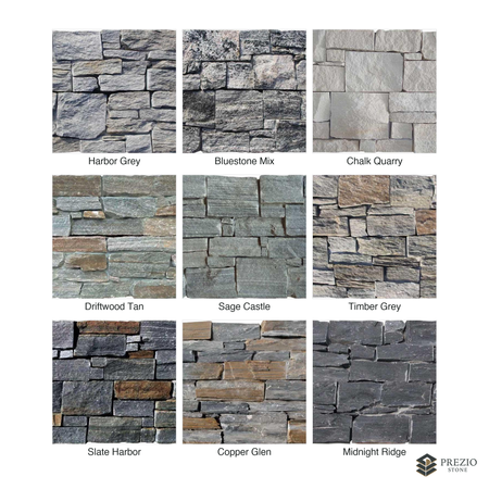 Prezio Stone Stonegate Castle Stone Panel, Cement Backed - finish and colorway swatches