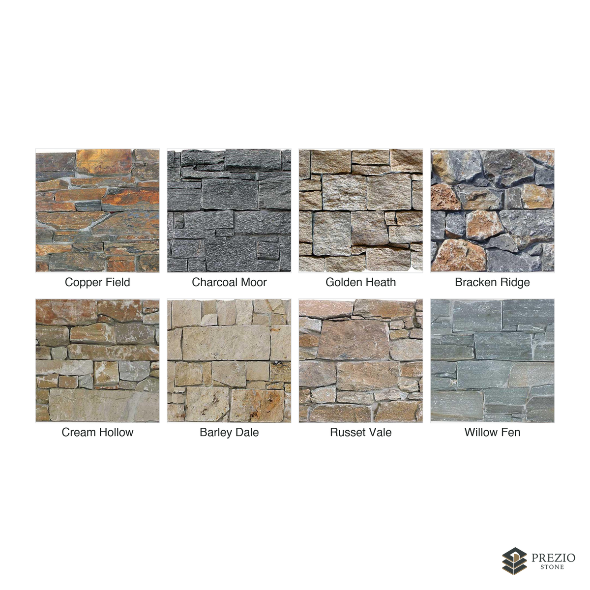 Prezio Stone Stonebrook Fieldstone Panel, Cement Backed - finish and colorway swatches