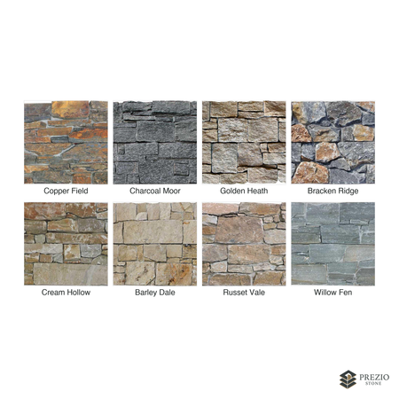 Prezio Stone Stonebrook Fieldstone Panel, Cement Backed - finish and colorway swatches