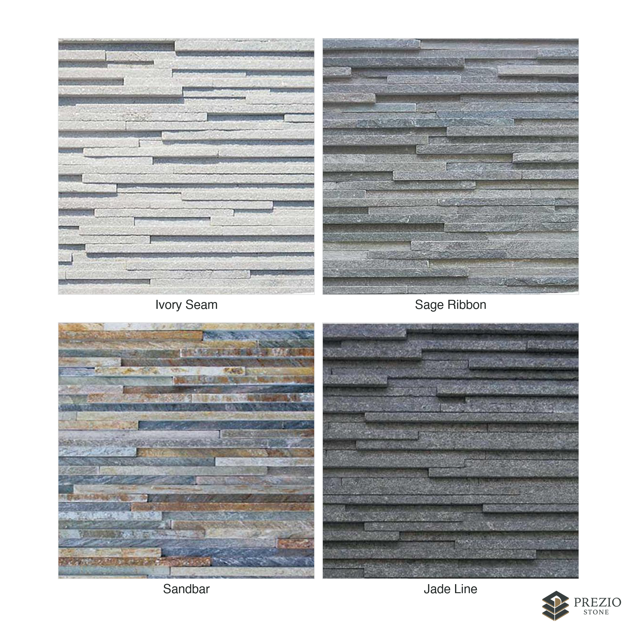 Prezio Stone Fineline Slate Ledger Stone Panel, Thin Seam - finish and colorway swatches