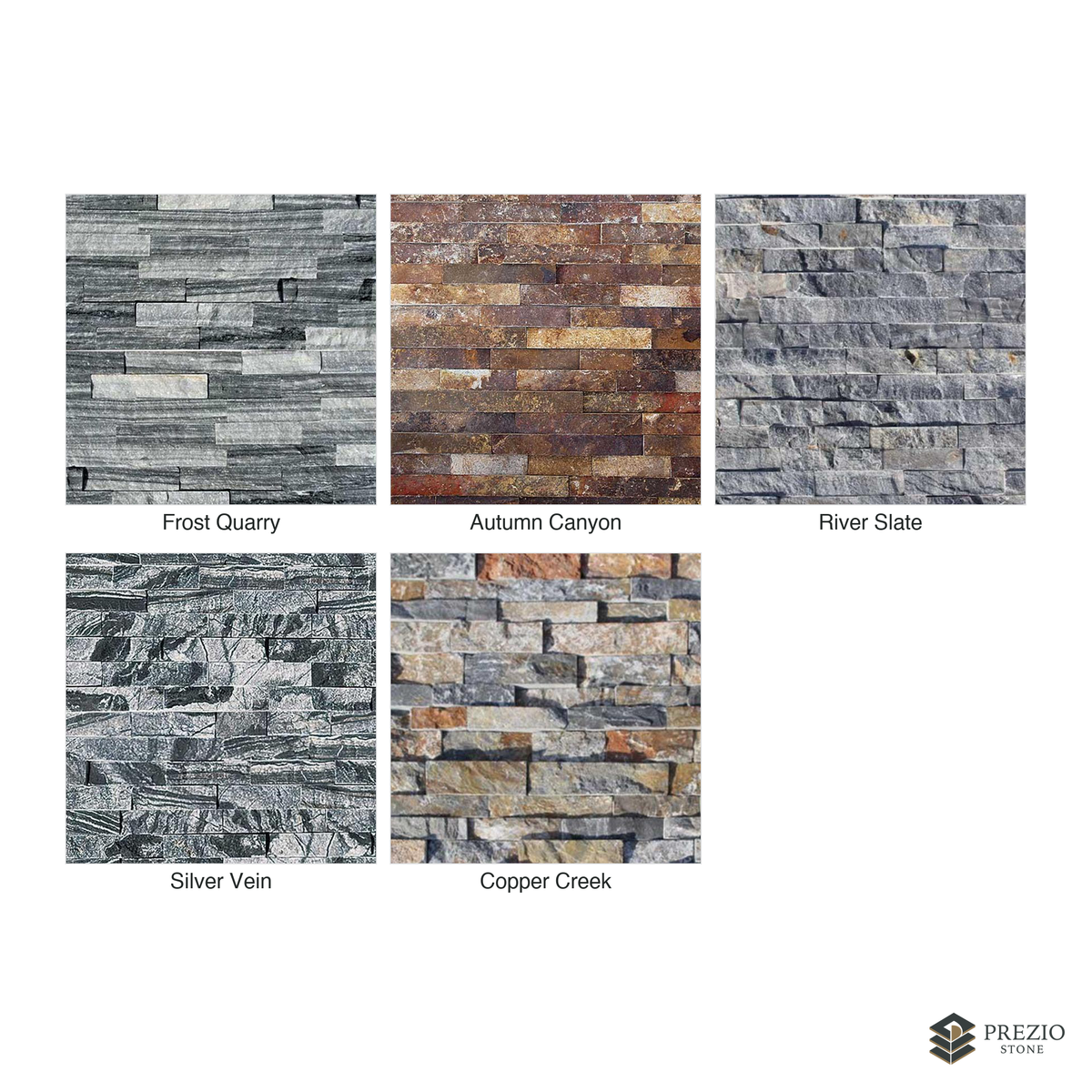 Prezio Stone Wildcreek Quartzite Ledger Stone Panel - finish and colorway swatches