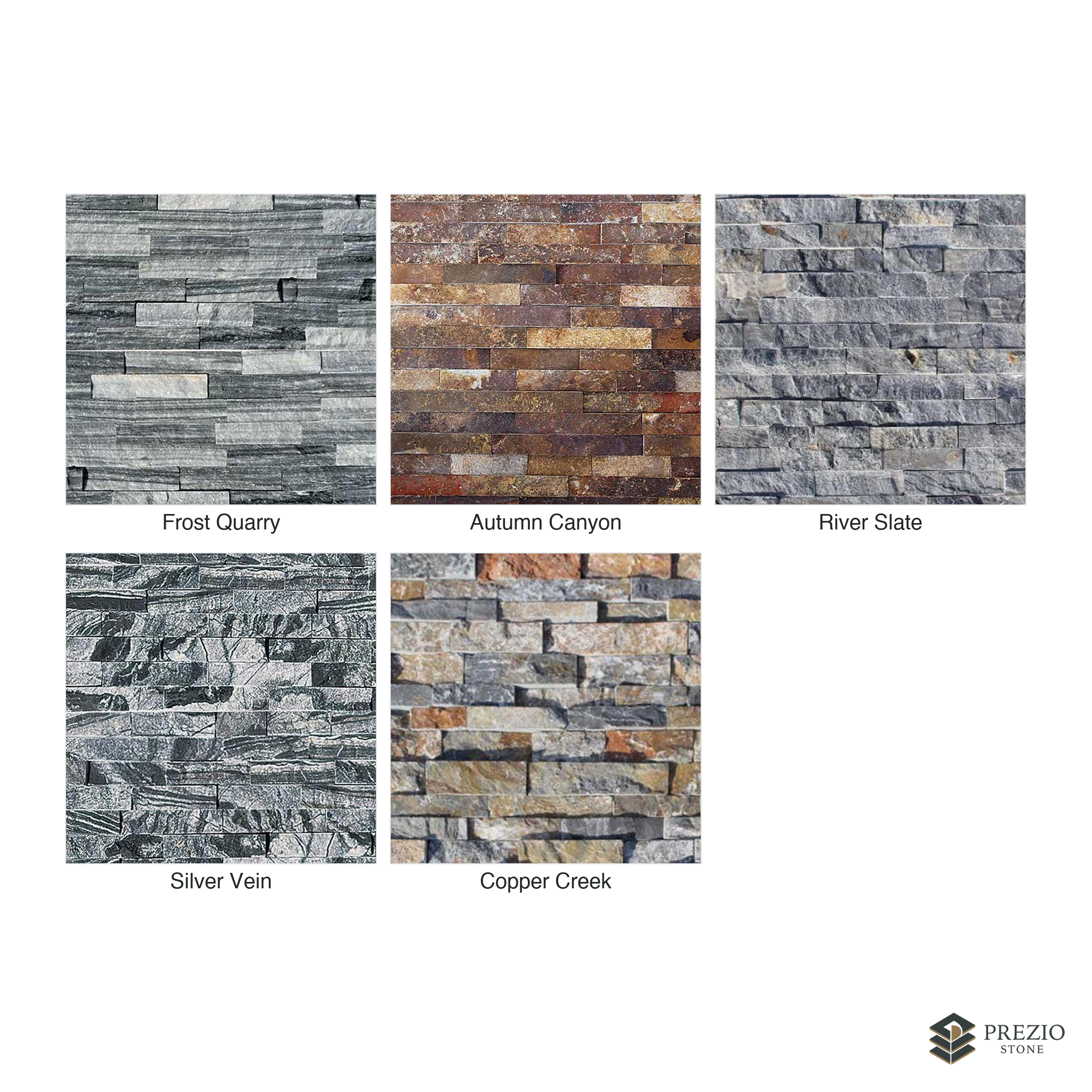 Prezio Stone Wildcreek Quartzite Ledger Stone Panel - finish and colorway swatches