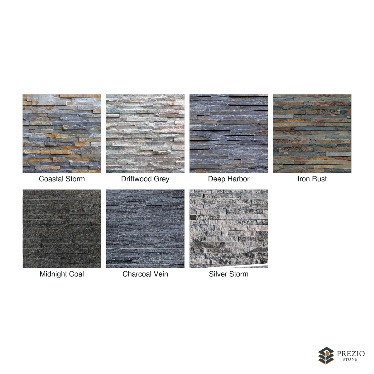 Prezio Stone Harborline Slate Ledger Stone Panel - finish and colorway swatches