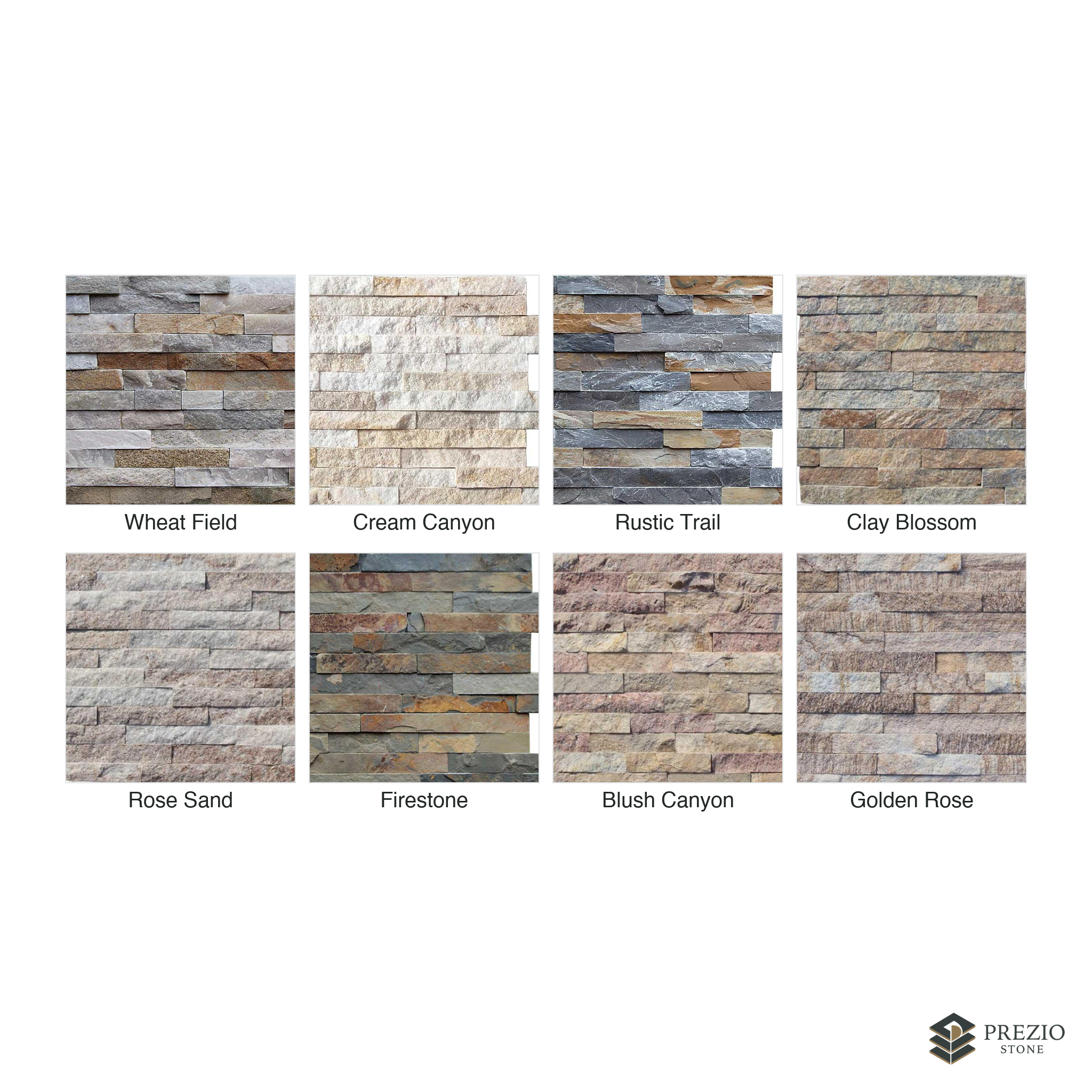 Prezio Stone Terracove Ledger Stone Panel, Cement Backed - finish and colorway swatches