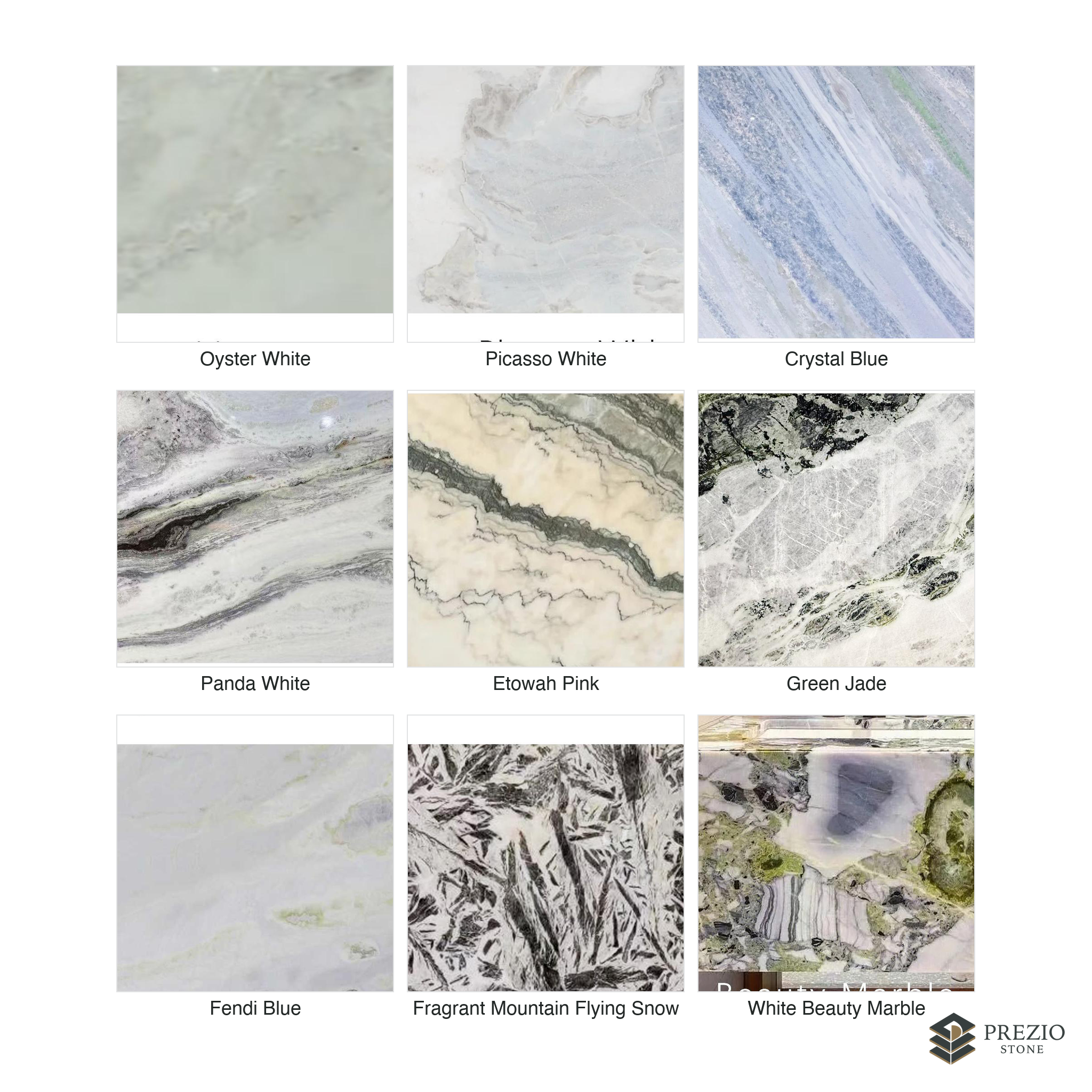 Prezio Stone Translucent Marble Slab Program - finish and colorway swatches