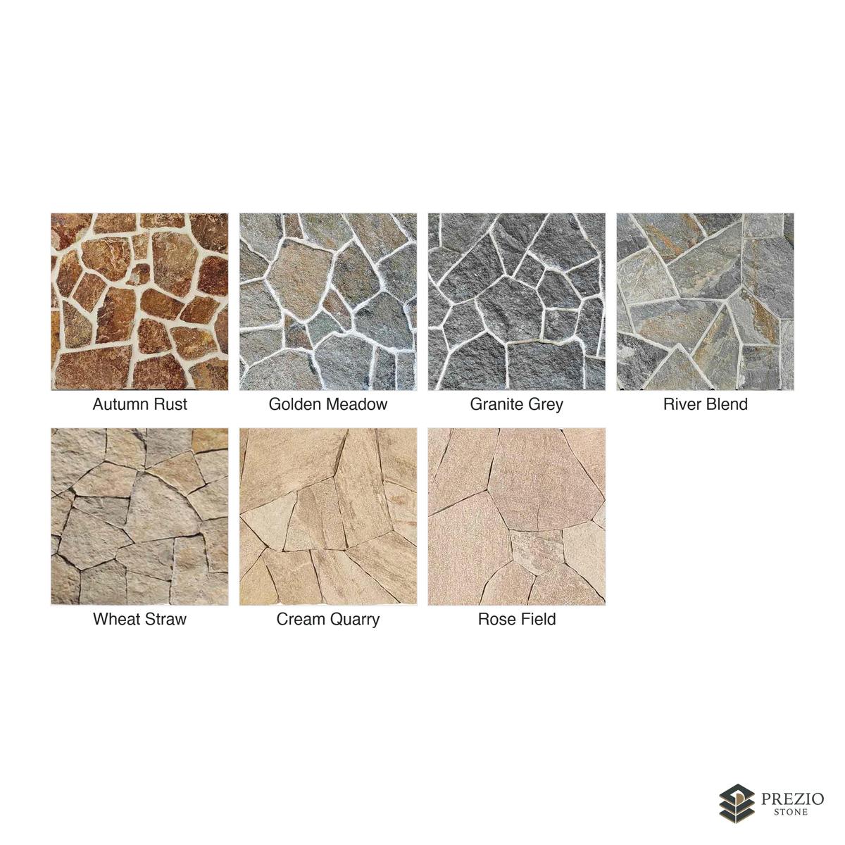 Prezio Stone Meadowrock Fieldstone Veneer - finish and colorway swatches