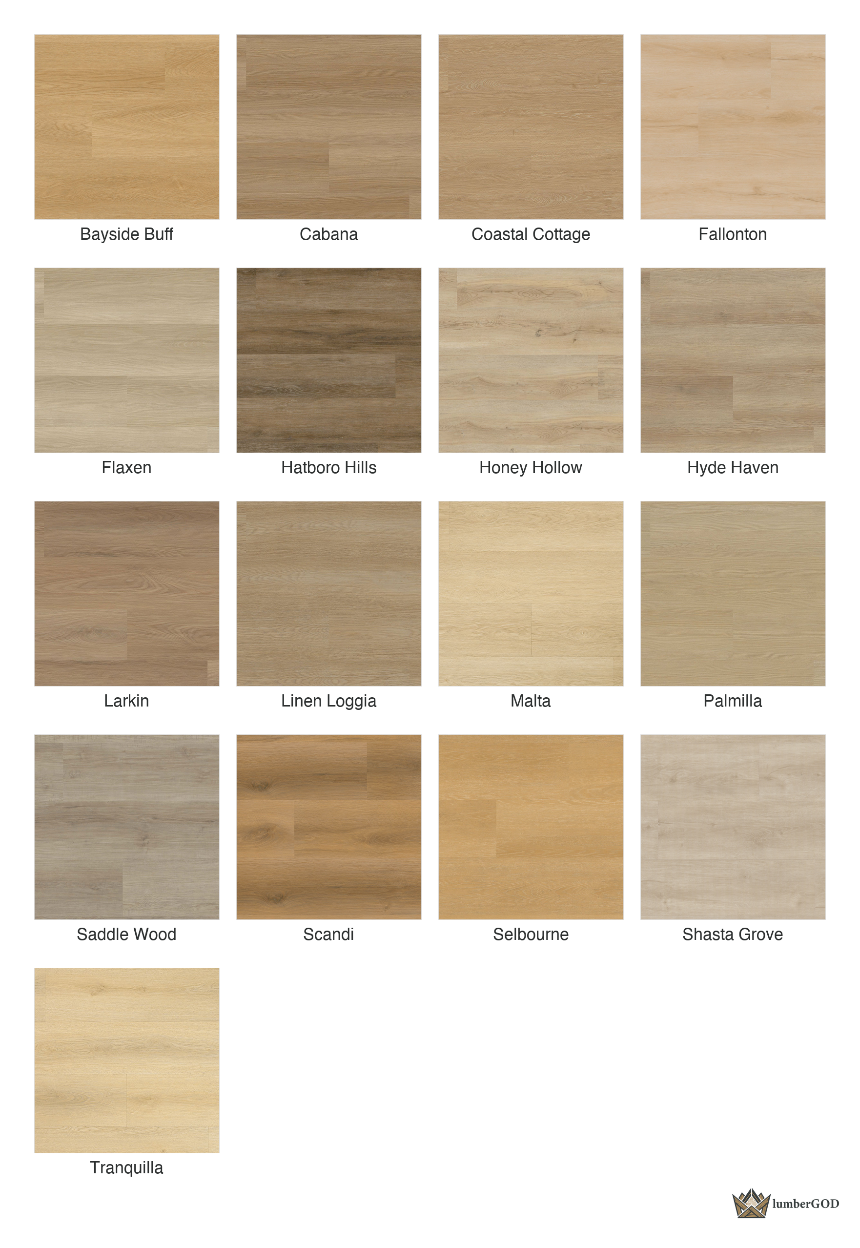 Lumber God 22 Mil Premium Rigid Core Luxury Vinyl Plank, 9x48, 8 mm - finish options overview