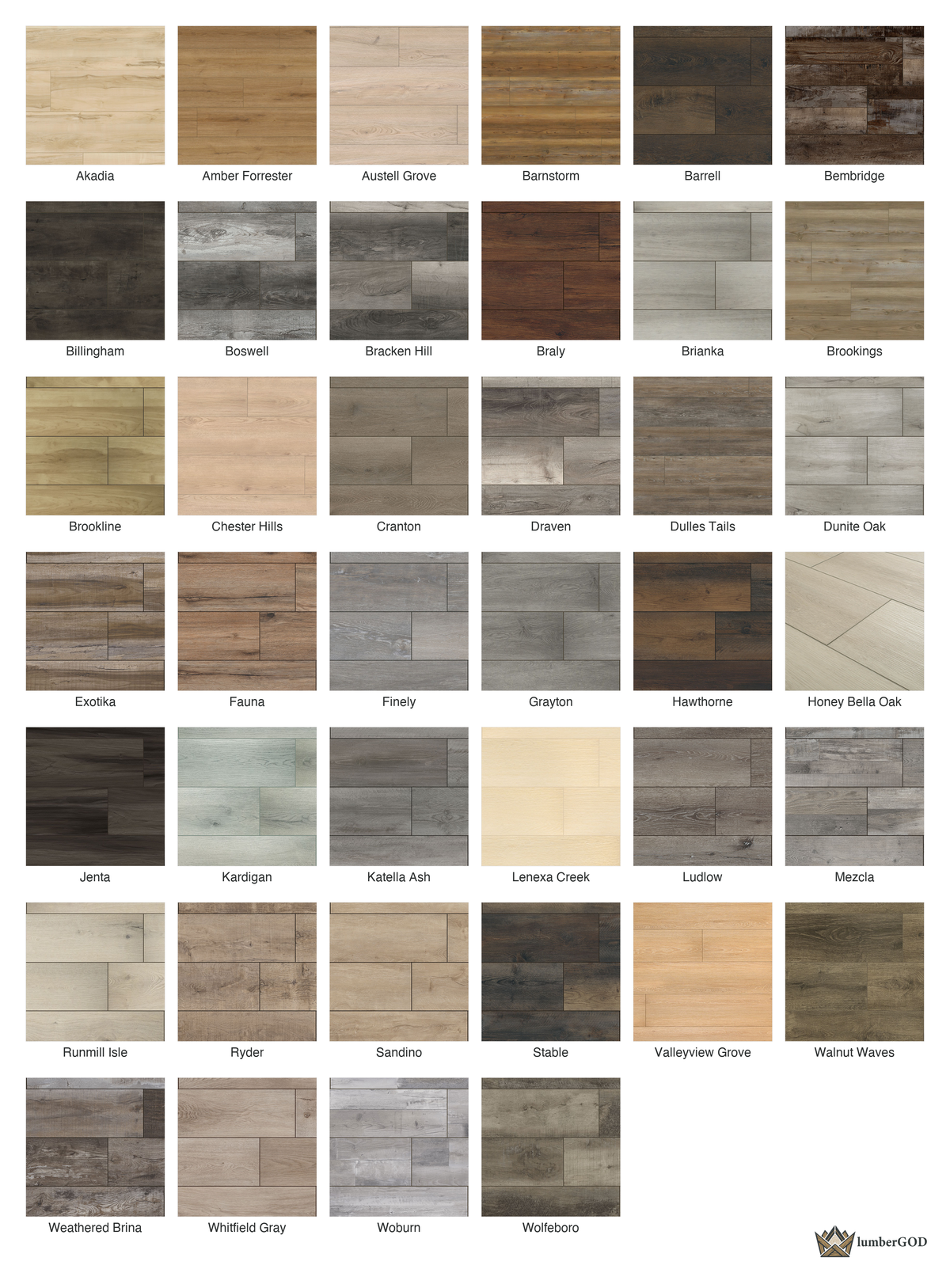 Lumber God 12 Mil XL Rigid Core Luxury Vinyl Plank, 9x60, Waterproof - finish options overview