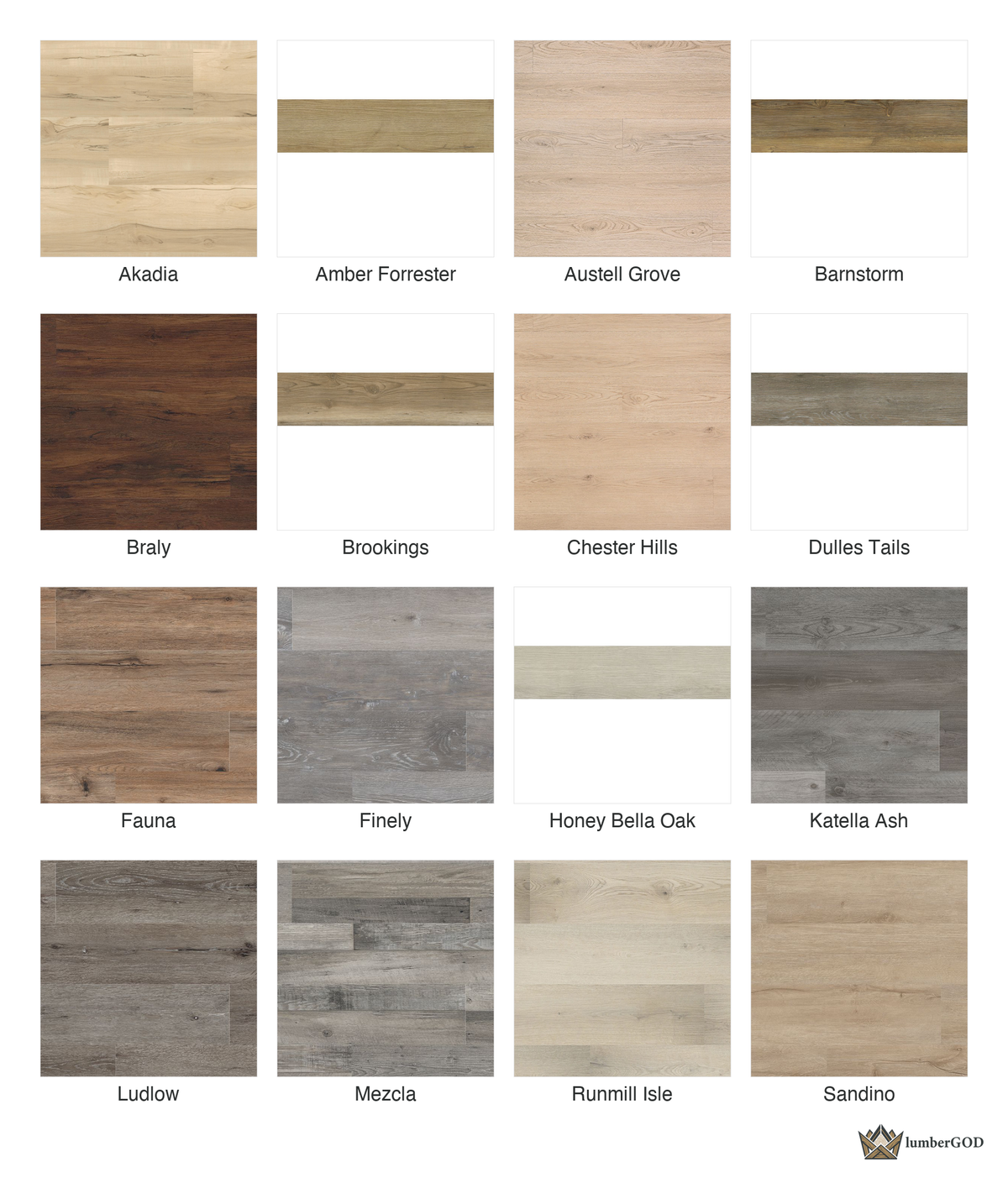 Lumber God 20 Mil Rigid Core Luxury Vinyl Plank, 7x48, Waterproof - finish options overview