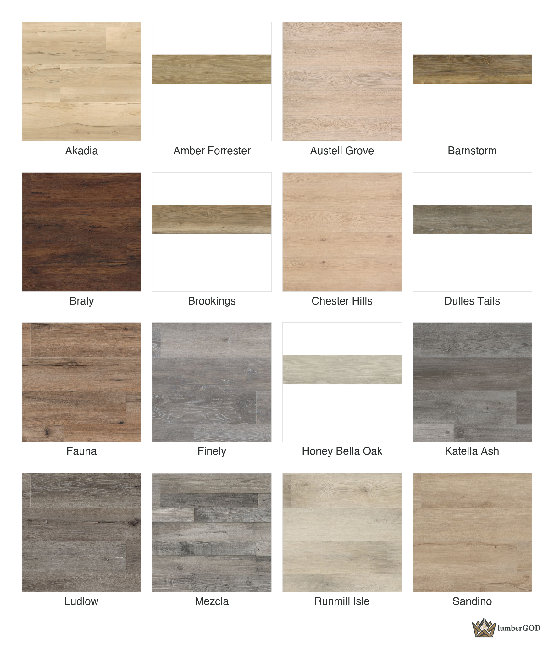 Lumber God 20 Mil Rigid Core Luxury Vinyl Plank, 7x48, Waterproof - finish options overview