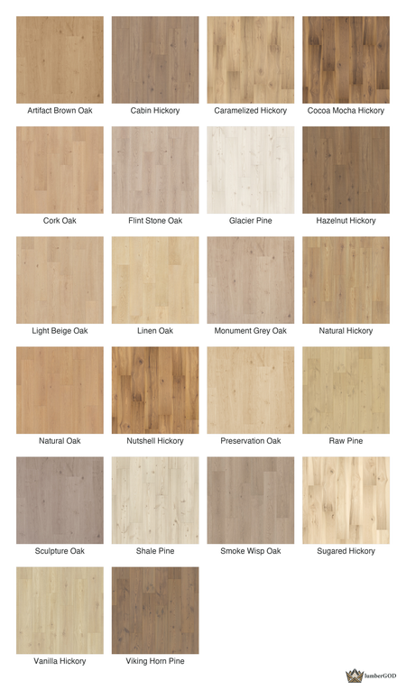 Lumber God AC4 Premium Laminate Wood Flooring, 12 mm with Attached Pad - finish options overview