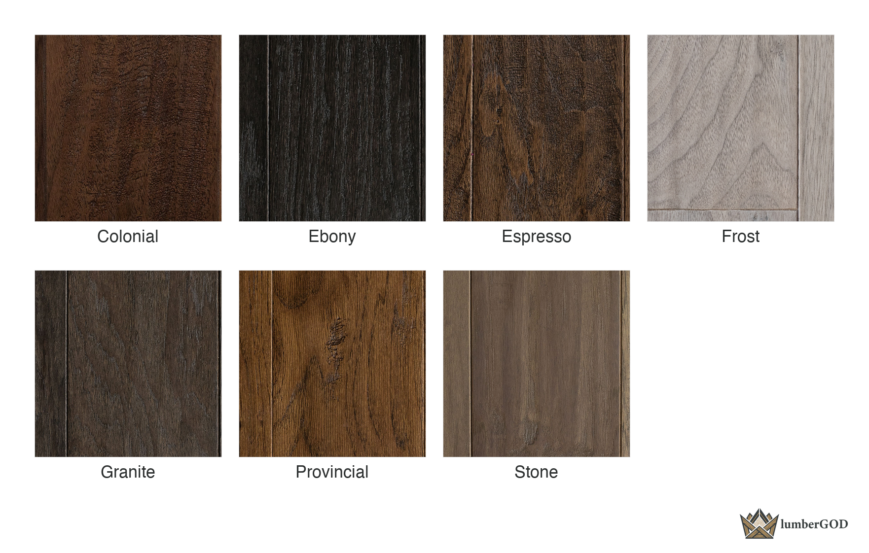 Lumber God Engineered Hardwood Flooring, 5 in Wide Plank, Hickory Red Oak and Walnut - finish options overview