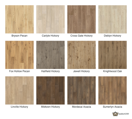 Lumber God AC4 Laminate Wood Flooring, 8 mm with Attached Pad - finish options overview