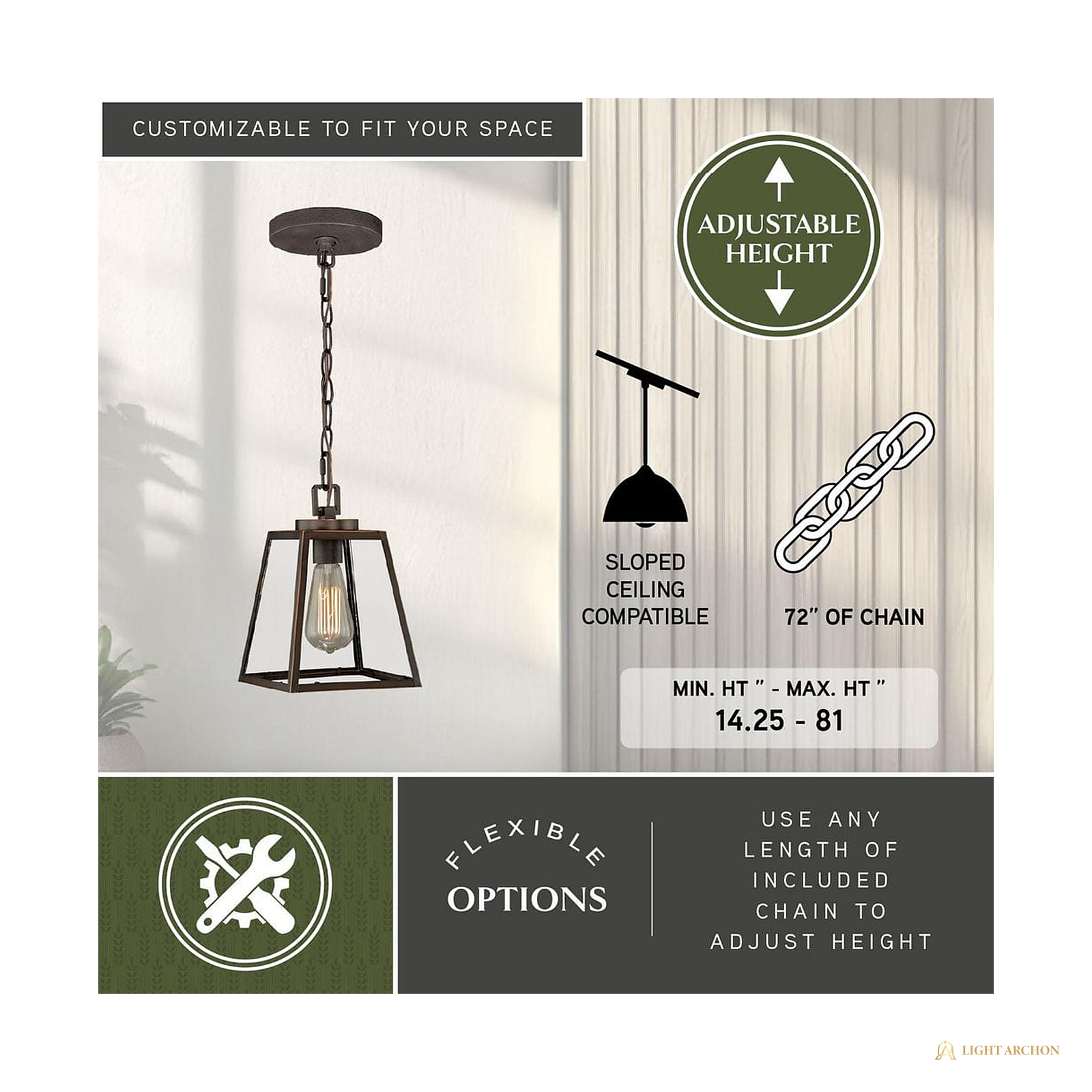 Light Archon Fenwick 7 in. Lantern Mini Pendant with Clear Glass Panels - angle view