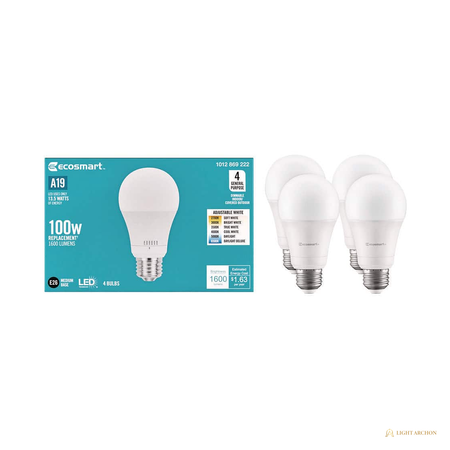 Light Archon Hexatone A19 LED Bulb, Selectable CCT, 4-Pack - angle view