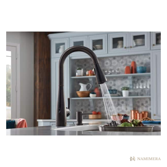 Namimera Touchless Pull-Down Kitchen Faucet with Soap Dispenser, 1.5 GPM, Stainless - installed view