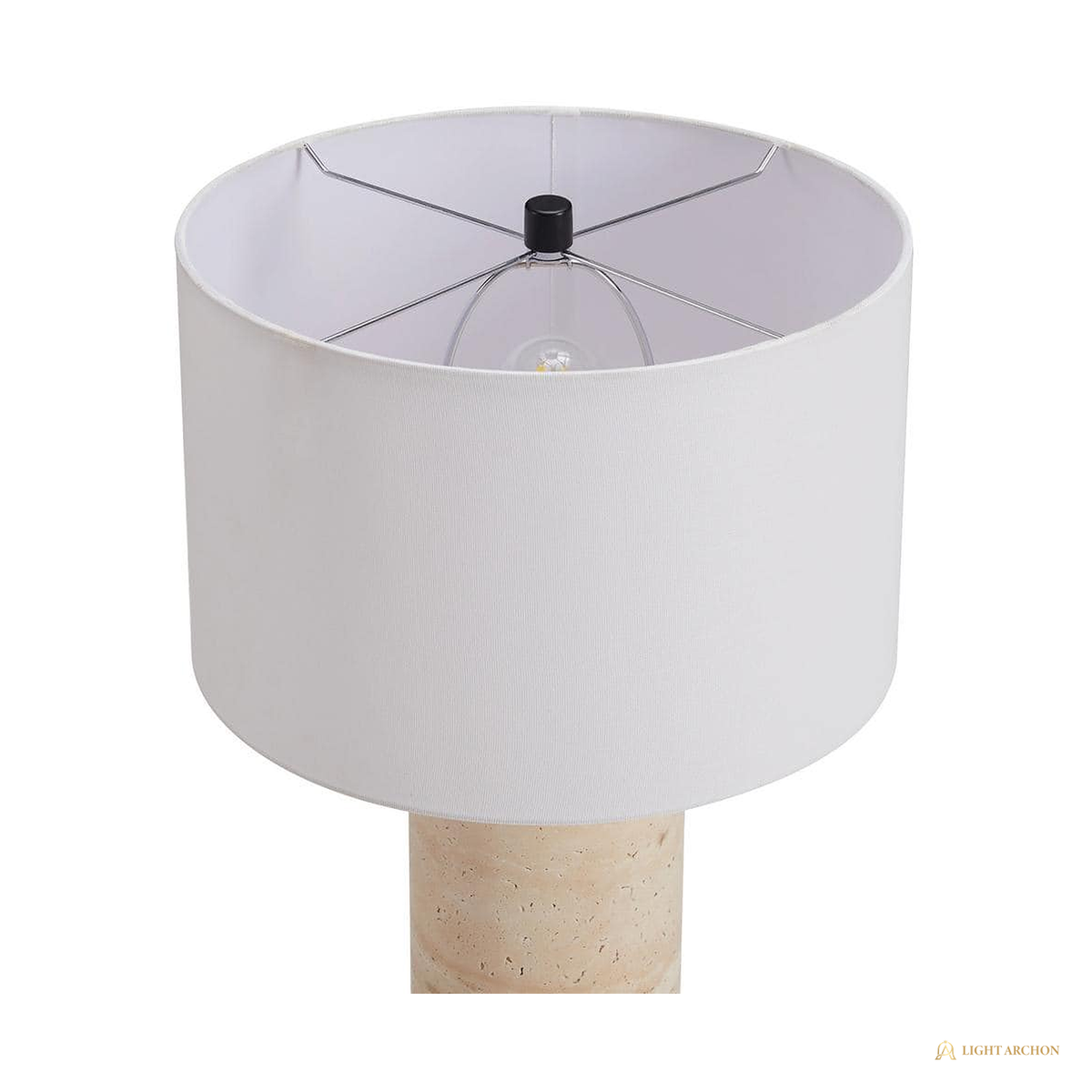 Light Archon Rocca 29 in. Natural Travertine Column Table Lamp with White Drum Shade - construction detail