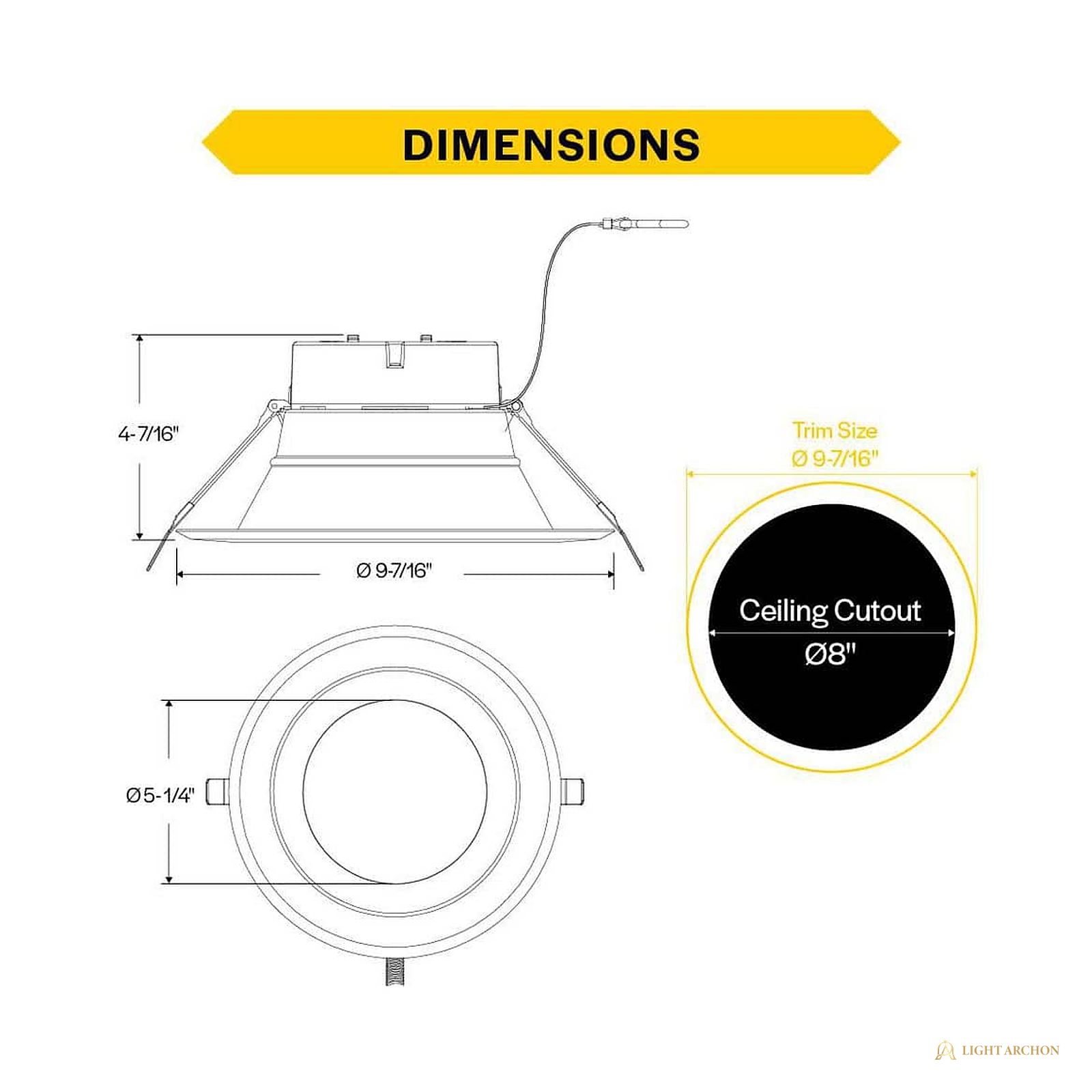 Light Archon Cardea 8 in. Commercial LED Downlight, Selectable CCT, White Reflector - construction detail