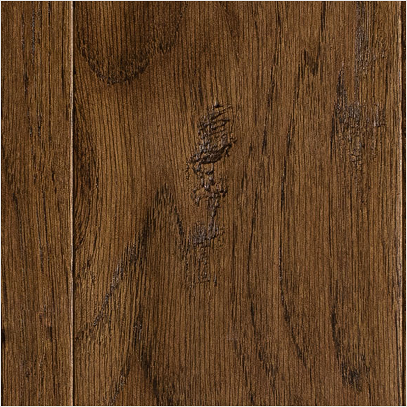 Lumber God Engineered Hardwood Flooring, 5 in Wide Plank, Hickory Red Oak and Walnut - Provincial finish swatch