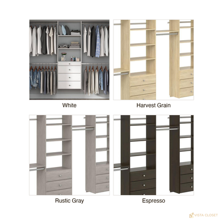 Vista Closet 60 in. to 96 in. W Adjustable Wall-Hung Wood Closet System - finish options