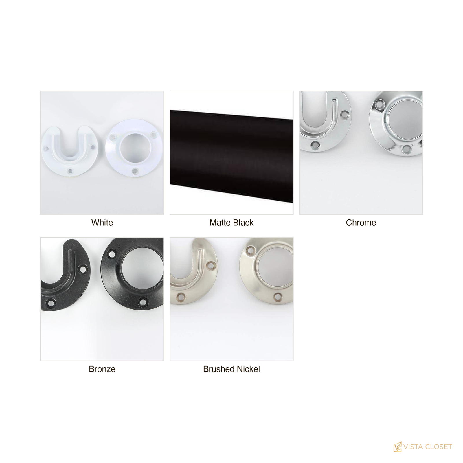 Vista Closet Heavy-Duty Closet Rod Pole Sockets (2-Pack) - finish options