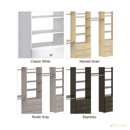 Vista Closet 25 in. W Classic White Wood Closet Tower with 3 Drawers - finish options