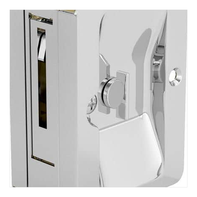 Door Axis 3-1/4 in Pocket Door Pull with Privacy Lock, Polished Chrome - finish swatch