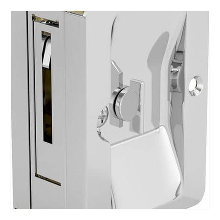 Door Axis 3-1/4 in Pocket Door Pull with Privacy Lock, Polished Chrome - finish swatch