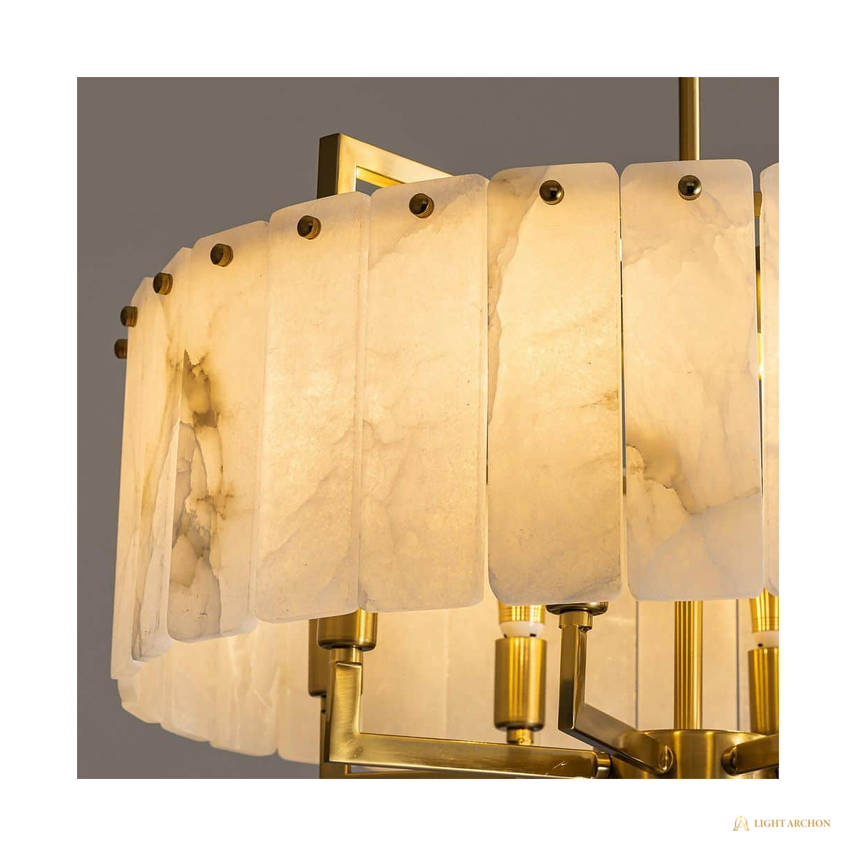 Light Archon Alba 24 in. 8-Light Round Chandelier with Alabaster-Style Shades, Brushed Gold - angle view