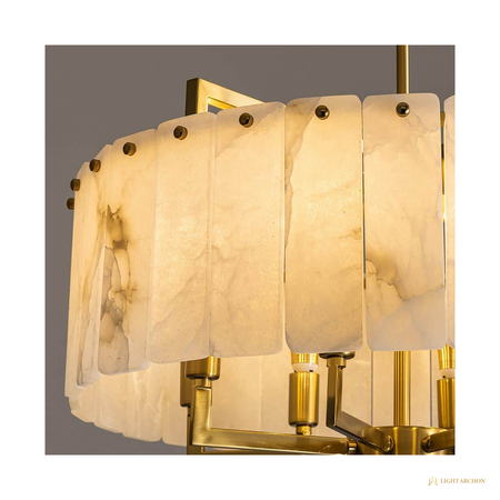 Light Archon Alba 24 in. 8-Light Round Chandelier with Alabaster-Style Shades, Brushed Gold - angle view