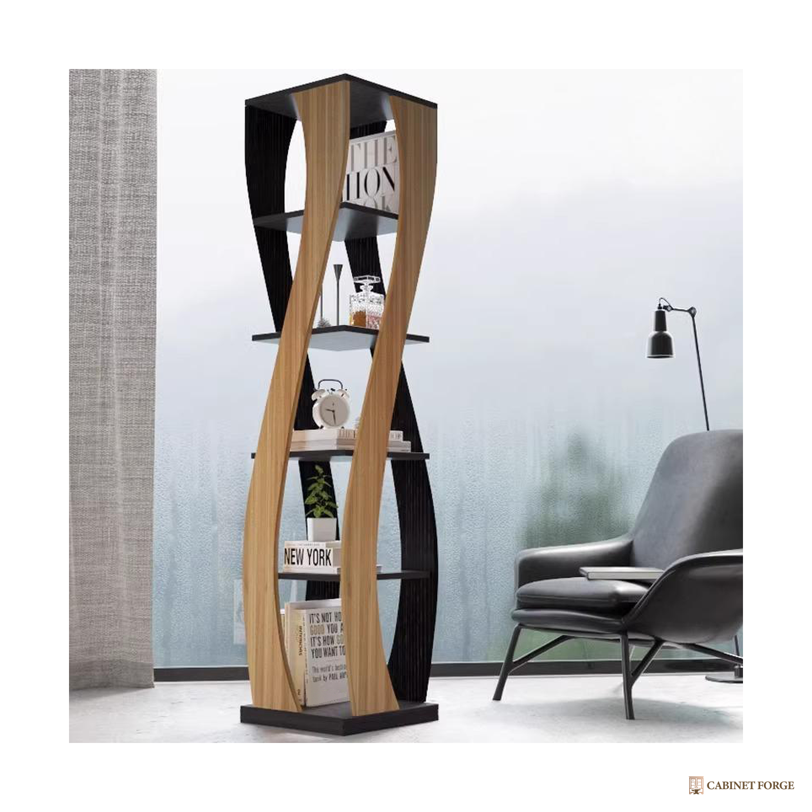 Cabinet Forge Rotating Bookcase Tower - front view